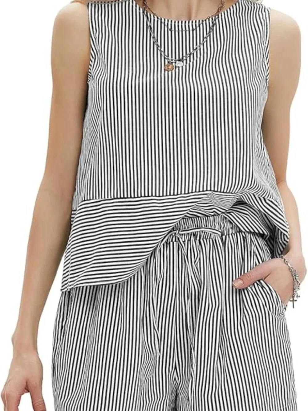 Two-Piece Matching Short Set - Nautical Stripes